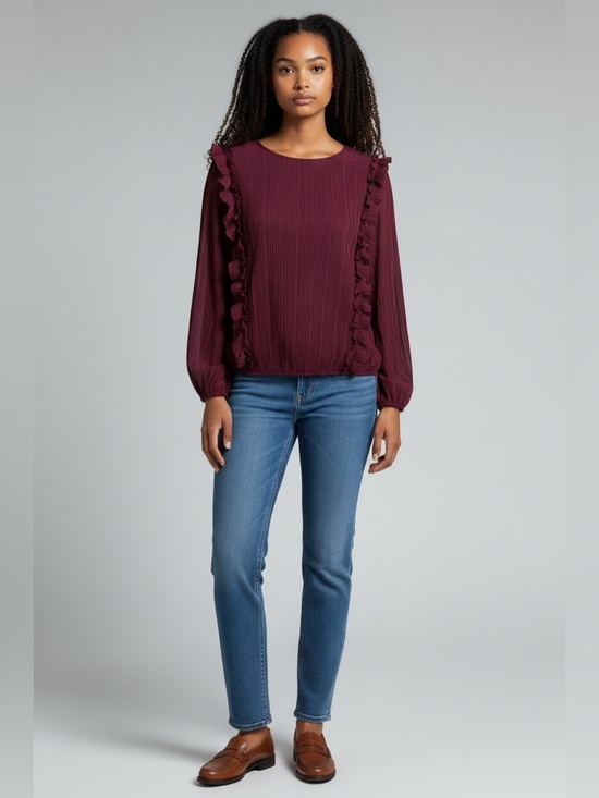 The Line Of Style Tops - The Line of Style Ruffled Pleat-Detail Wine Blouse size XL